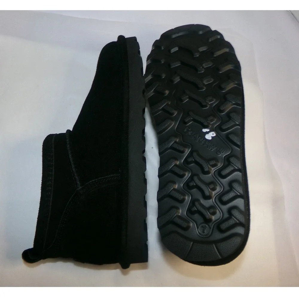 Bearpaw Retro Shorty Black‎ Suede Ankle Boots Womens 7 Sheepskin Lining